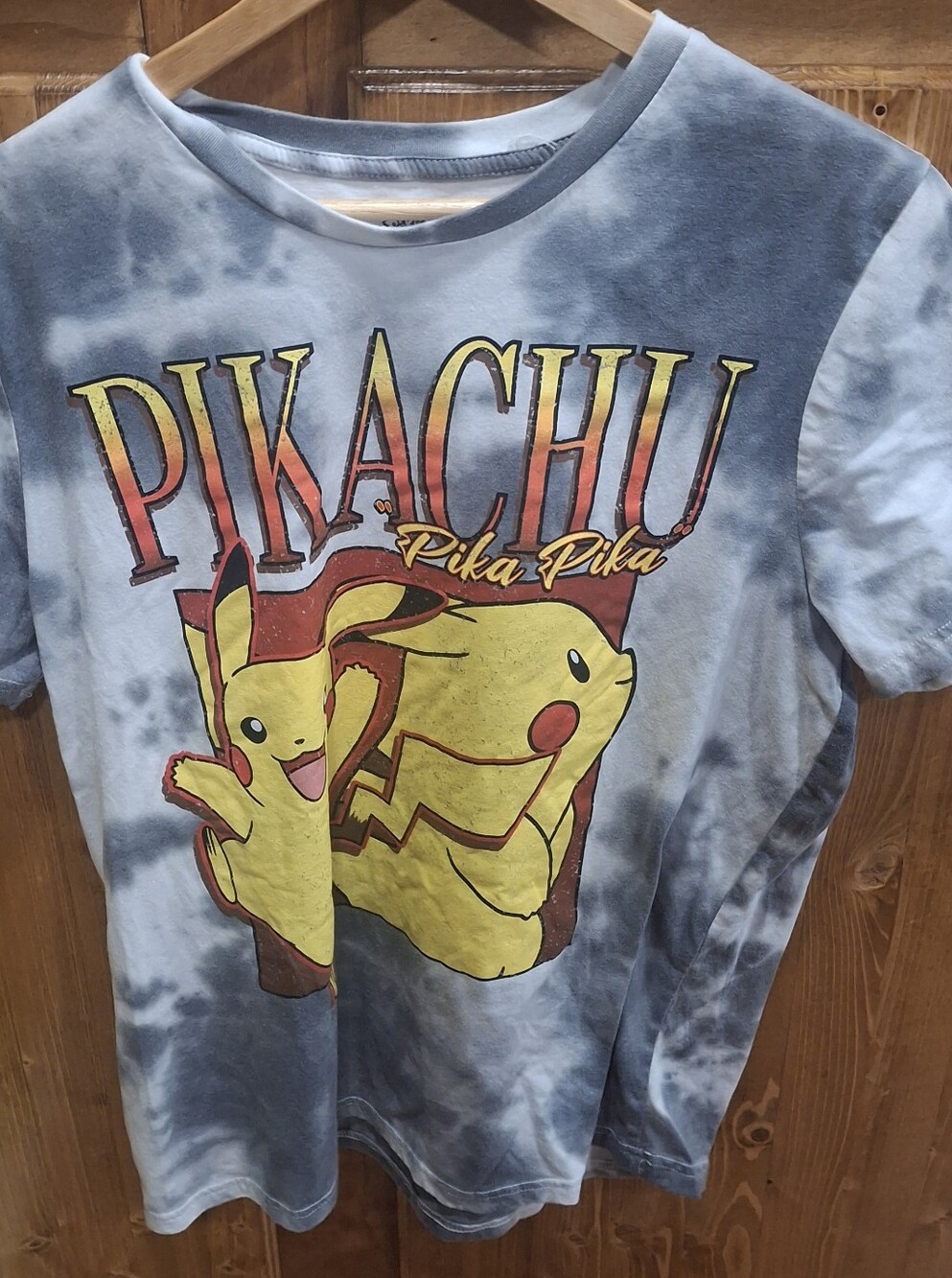 Pikachu Mens Largw Tie-Dye Graphic Tee - Gray Tie Dye